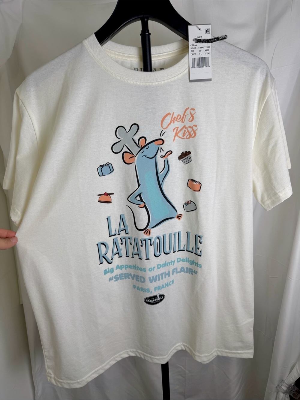 La Ratatouille women’s Chef Tee - Cream with Blue Graphic XS